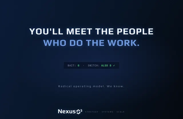 Nexus S³ wallpaper reading “You'll meet the people who do the work.” Small print: Radical operating model. We know.