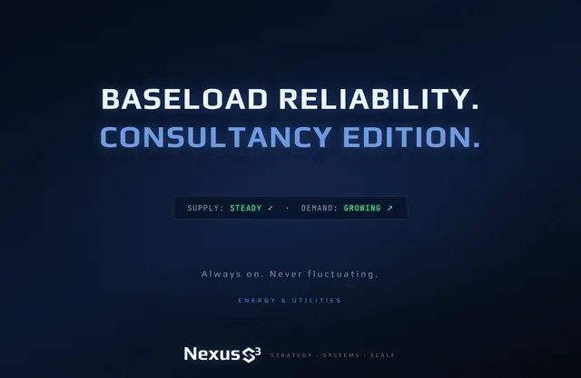 Nexus S³ wallpaper reading “Baseload reliability. Consultancy edition.” Small print: Always on. Never fluctuating.