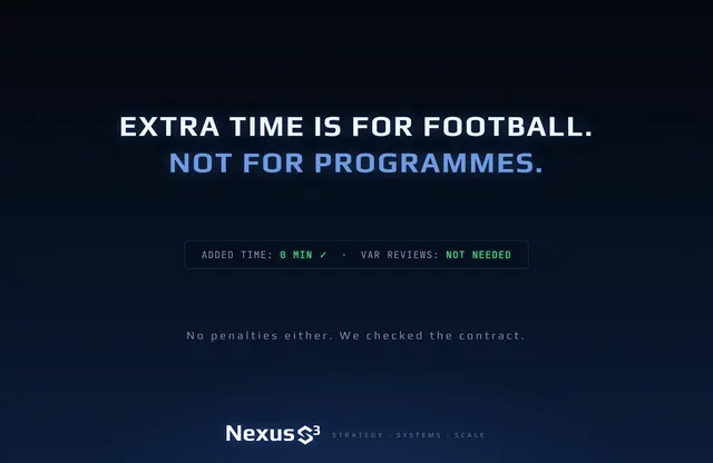 Nexus S³ wallpaper reading “Extra time is for football. Not for programmes.” Small print: No penalties either. We checked the contract.