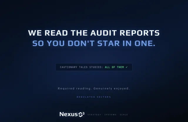 Nexus S³ wallpaper reading “We read the audit reports so you don't star in one.” Small print: Required reading. Genuinely enjoyed.