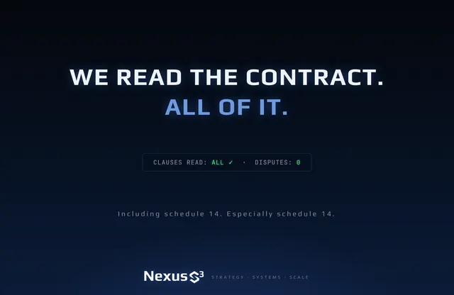 Nexus S³ wallpaper reading “We read the contract. All of it.” Small print: Including schedule 14. Especially schedule 14.