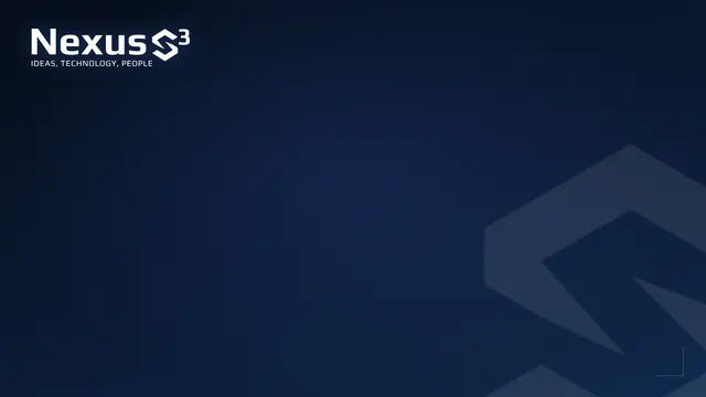 Brand background, dark: the Nexus S³ logo on a dark navy background.