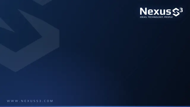 Brand background, navy: the Nexus S³ logo on a dark navy background.